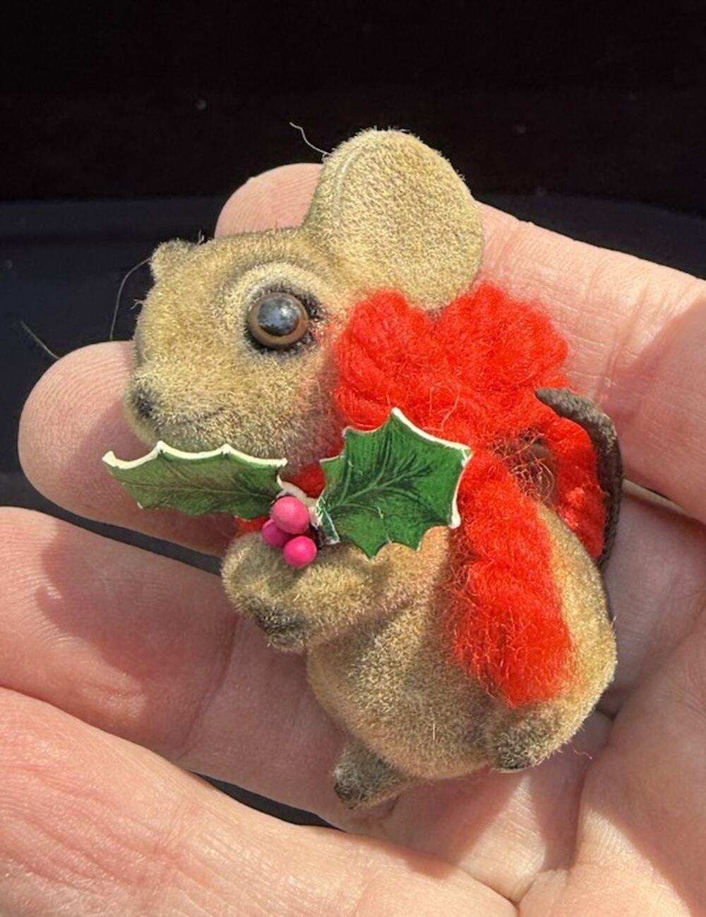 Vintage Josef Originals Flocked Mouse Figurine Japan Miniature Fuzzy LO11/2